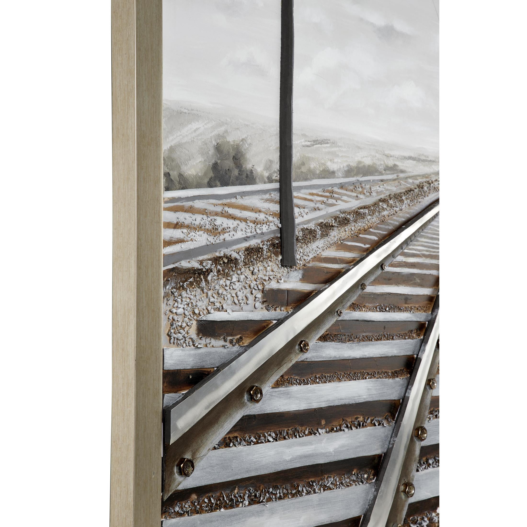 44" x 53" Railroad Track Landscape Framed Wall Art with Silver Frame, by DecMode