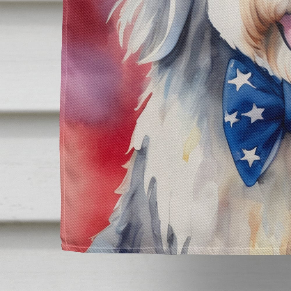Old English Sheepdog Patriotic American House Flag 28 in x 40 in