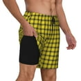 thumbnail image 2 of Lsque Maillot de Bain à Carreaux Jaunes pour Hommes - Maillot de Bain avec Doublure de Compression - Short de Bain de Plage - (P-3TG) - Extensible Séchage Rapide - Très Grand, 2 of 6