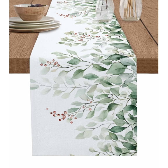 Ldtrchee Teal Summer Eucalyptus Leaves Table Runner 48 Inches, Spring Floral Botanical Bed Runner Dresser Scarves Tabletop for Indoor Outdoor Parties/Ceremony/Banquet, 13" x 48"