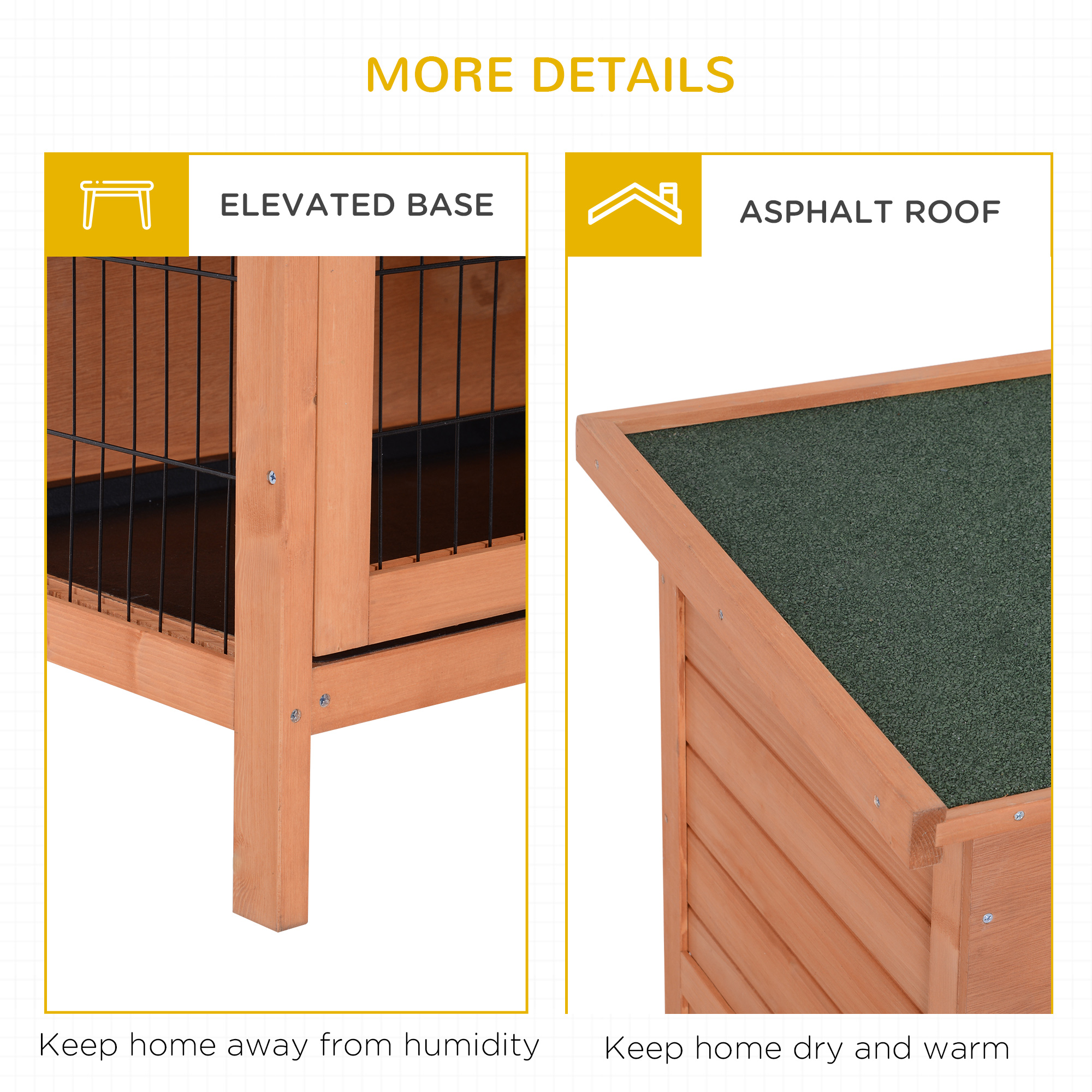 Pawhut 54" Two-Level Rabbit Hutch with Asphalt Roof photo 6