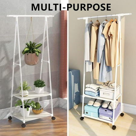 Clothes Rack on Wheels  Triangle Coat Rack  Rolling Garment Rack  2 Tier Rolling Clothes Rack  Coat Hanging Rack  Portable Garment Laundry Rack for Home Office Dorm White