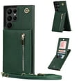 thumbnail image 1 of Allytech for Galaxy S22 Ultra Case with Removable Crossbody Shoulder Lanyard Strap, PU Leather Shockproof Magnetic Snap Zipper Pocket Card Slots Case for Samsung Galaxy S22 Ultra 5G 6.8" 2022, Green, 1 of 13