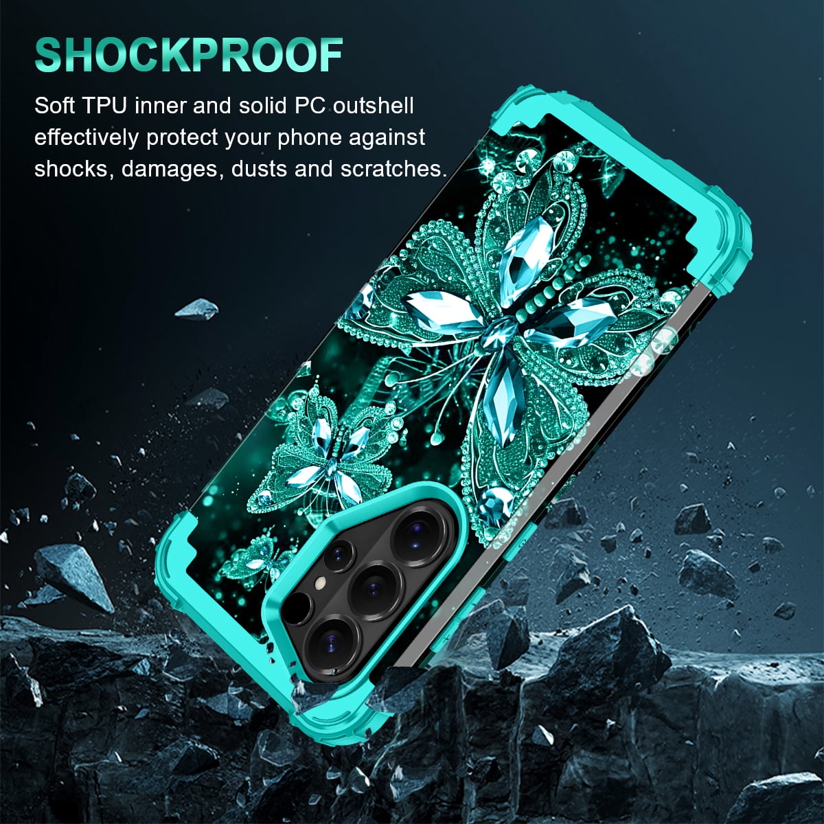 Casetego for Samsung Galaxy S26 Ultra 5G Case,Glow in The Dark Three Layer Heavy Duty Sturdy Shockproof Protection Rugged Hard PC+Soft TPU Bumper Case for Galaxy S26 Ultra,Green Black Butterfly