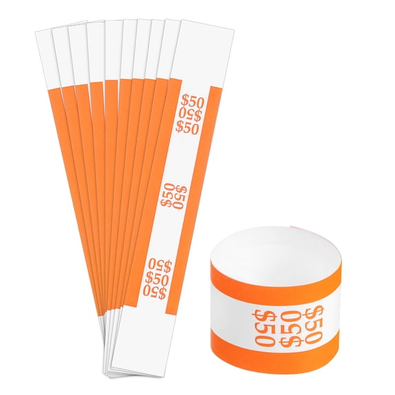 Uxcell Pack of 300 Money Band Bundles, Self-Adhesive Bill Wrappers, 5"x1.18", Orange