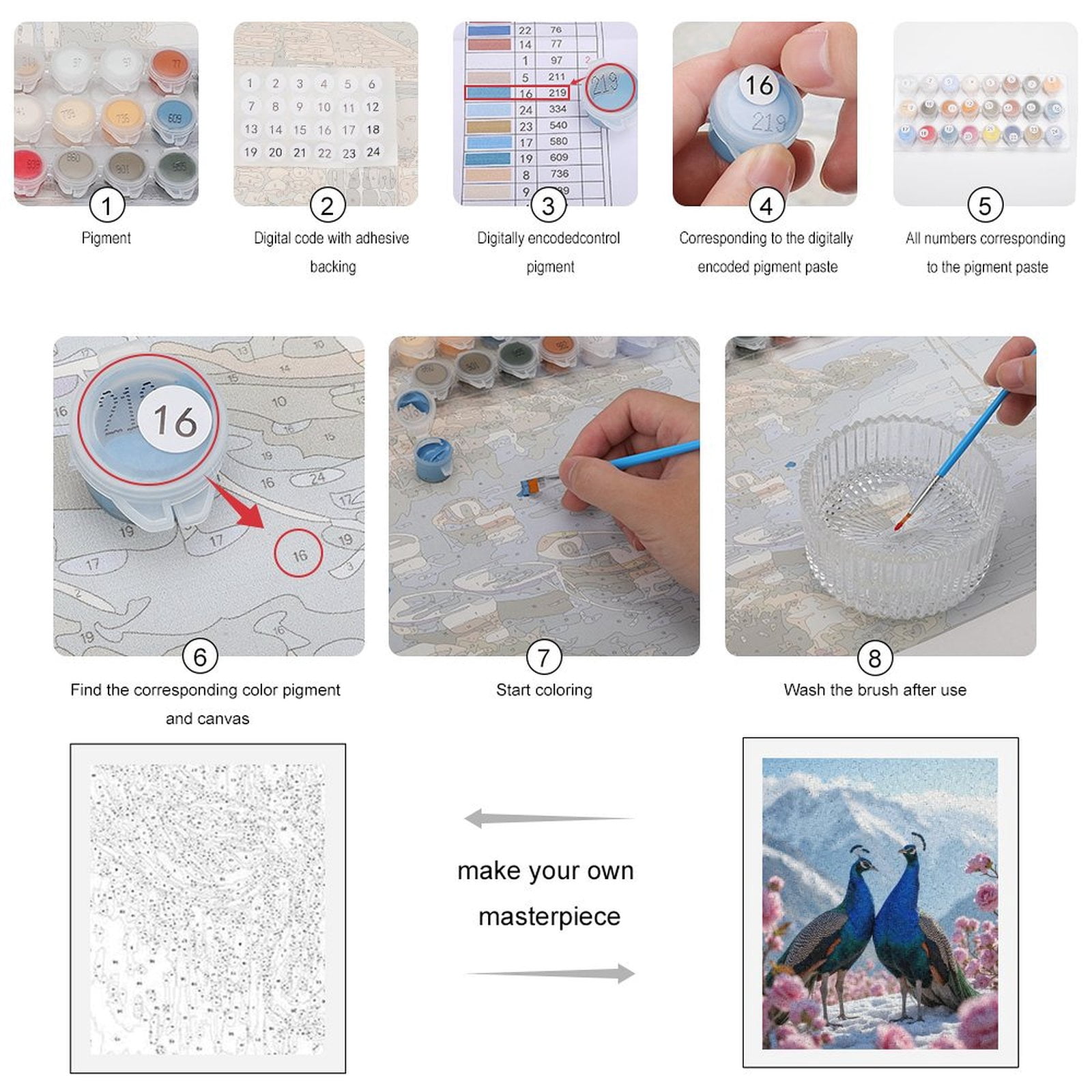 Paint by Numbers Kit for Adults, Peacocks Snowy Mountains Roses Paint by Numbers, Easy Paint by Numbers Kit for Adults Beginner, DIY Adult Paint by Number Kits on Canvas, Home Decor