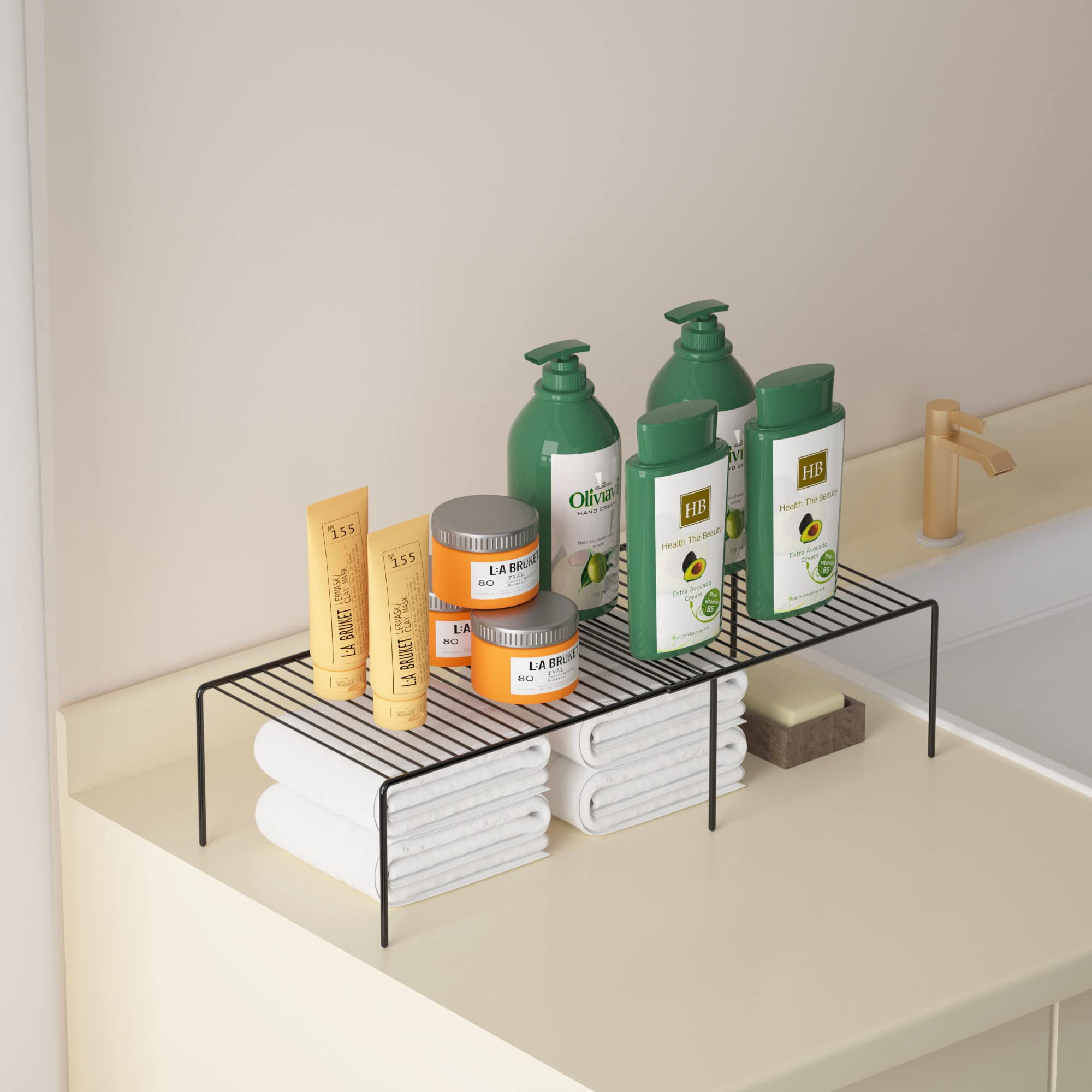 Expandable Shelf Rack Rustproof Metal Storage Organizer For Kitchen Fridge Bathroom Black