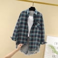 thumbnail image 5 of AKOEE Button Down Plaid Shirts for Women Lightweight Jacket Long Sleeve Collared Blouses Casual Spring Fall, Green XL, 5 of 6