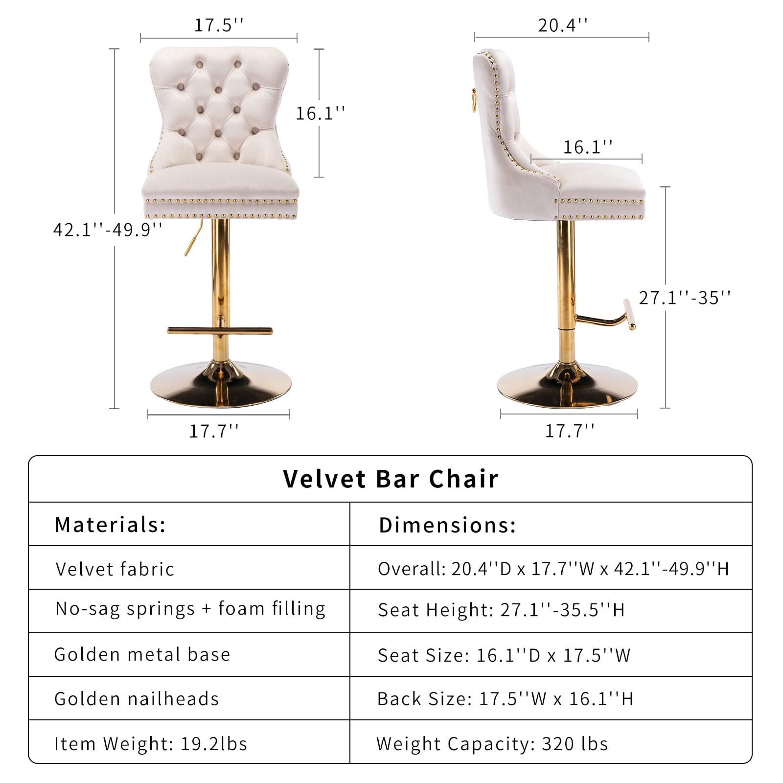 Beige Velvet Swivel Bar Stools Set of 4 with Upholstered Back, Adjustable Counter Height Barstools, Bar Chairs for Home Bar Kitchen Island Pub Restaurant (4 Pcs, Beige)