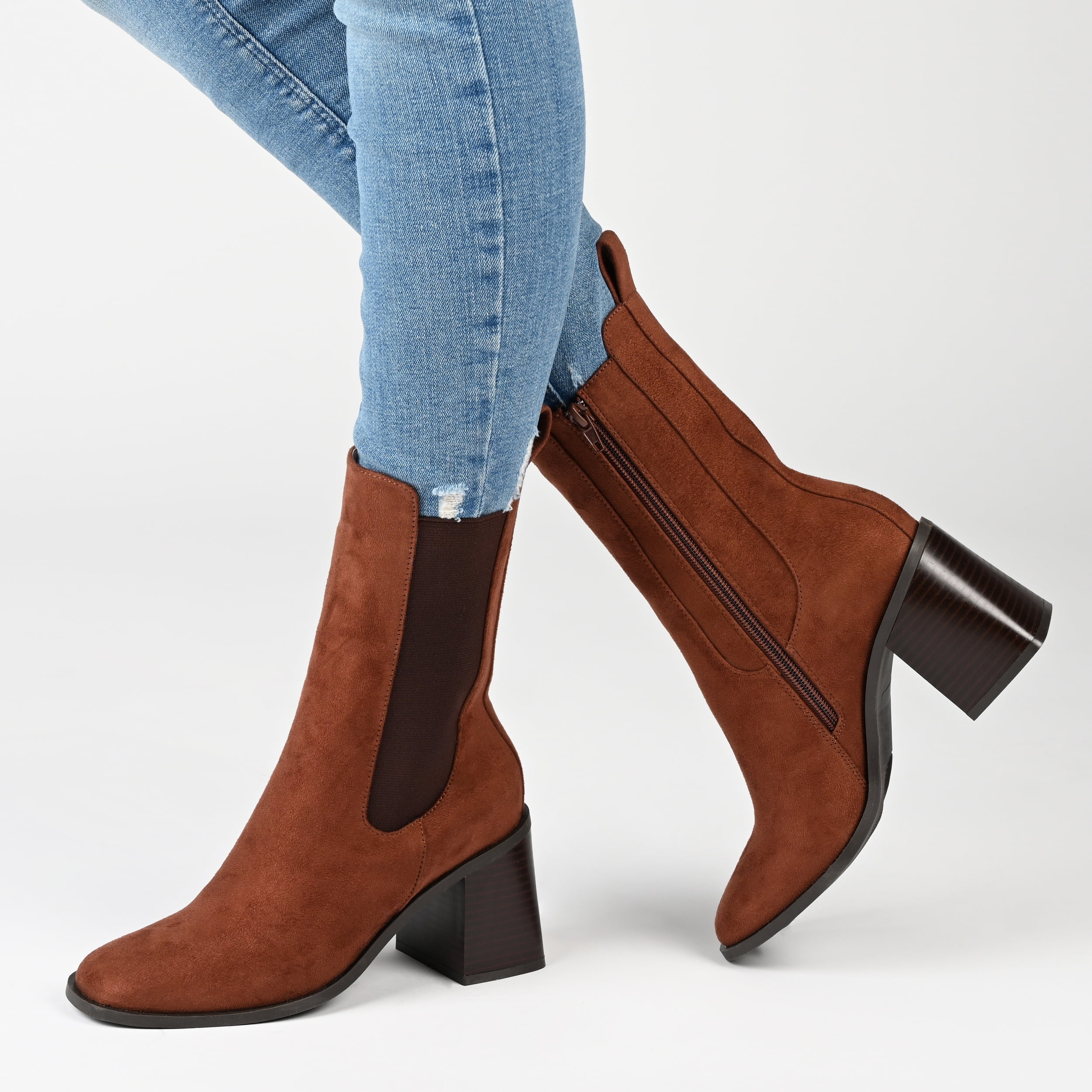 Journee Womens Kaydia Square Toe Stacked High Ankle Booties