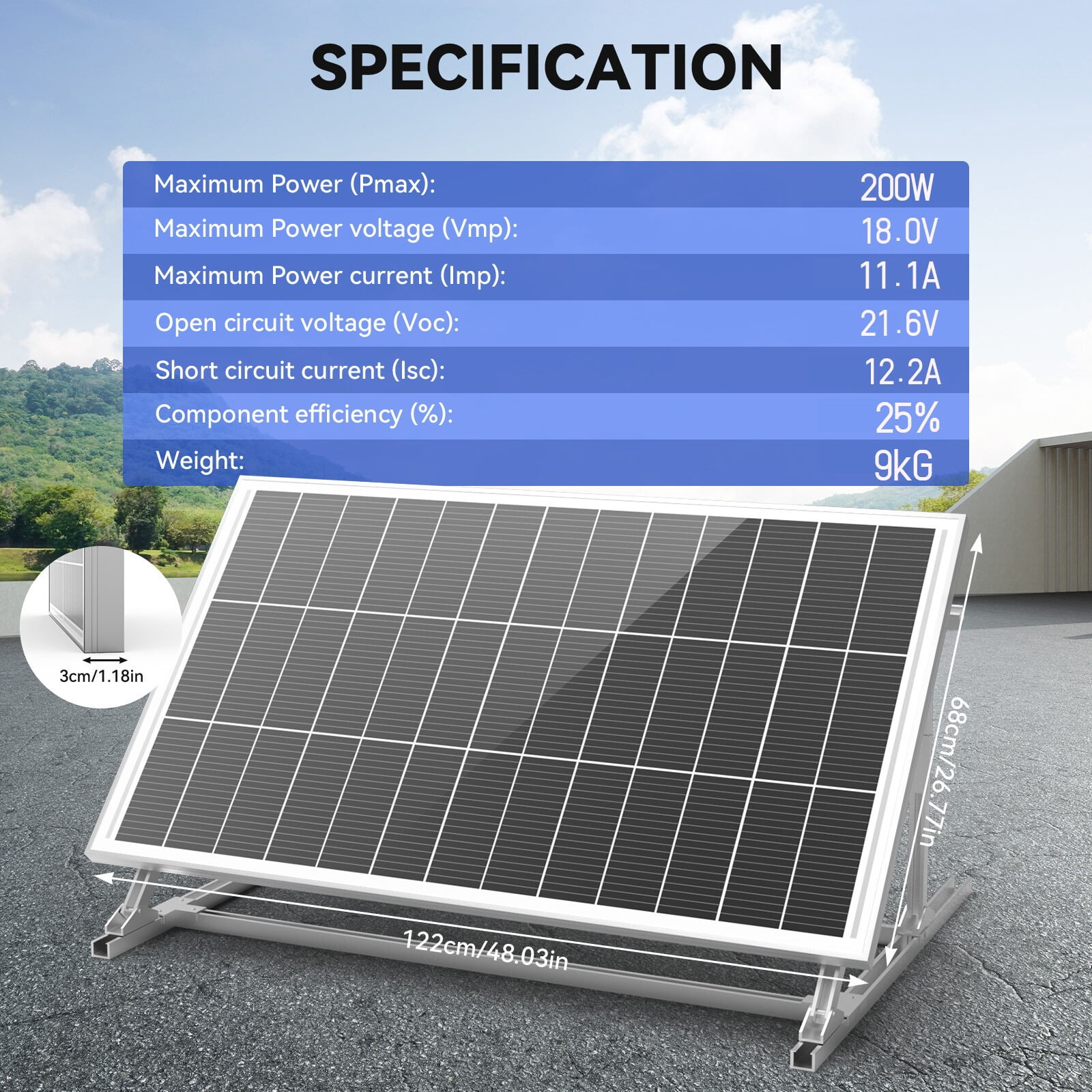 ECO-Baeerss 200W Solar Panel 12V/24V Battery Charge RV Marine Rooftop Home Off-Grid Charger