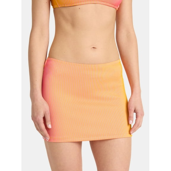 No Boundaries Ribbed Mini Swim Skirt Coverup, Women's