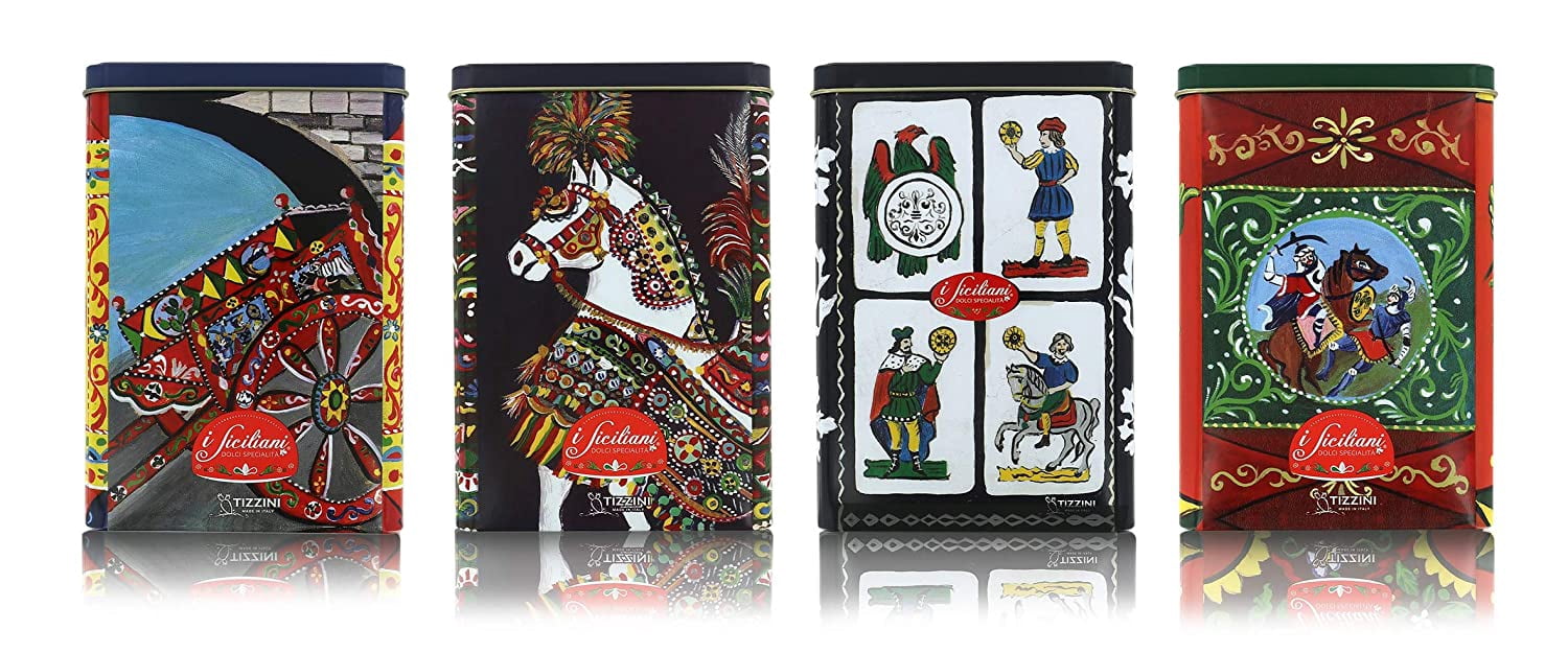 Dolgam Sweet Nougats with Almonds ''Siciliani'', Coated, in Tin Gift Box, Random Colors/Pattern, Assorted Flavors, (360gm) 12.6oz