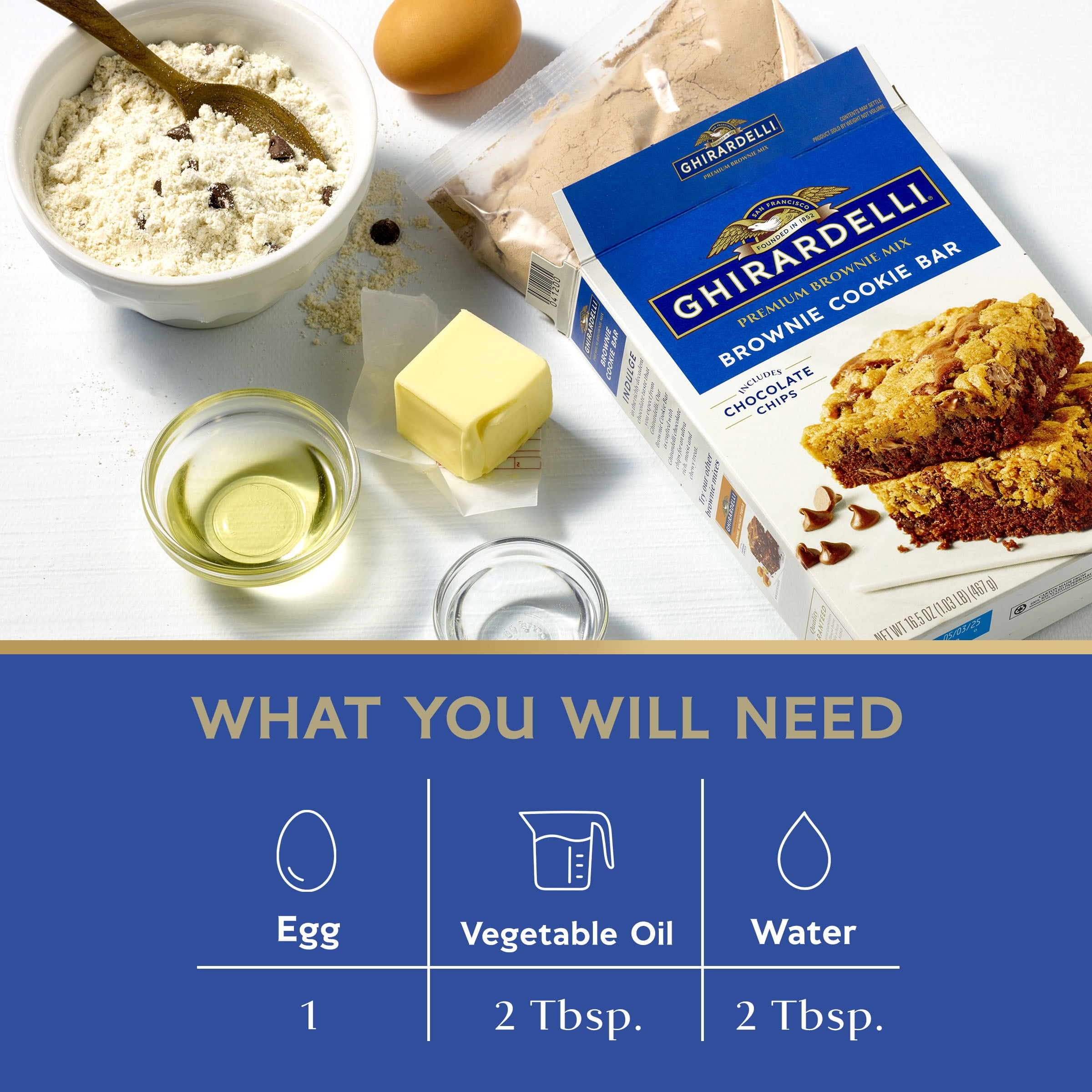 GHIRARDELLI Brownie Cookie Bar, Premium Brownie Mix, 16.5 oz Box
