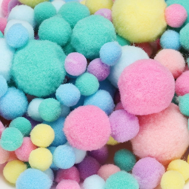 Uxcell Pompones Esponjosos 120 Pcs Tamaños Asortidos Mini Pompones para Manualidades Fabricación de Joyas Color de Caramelo