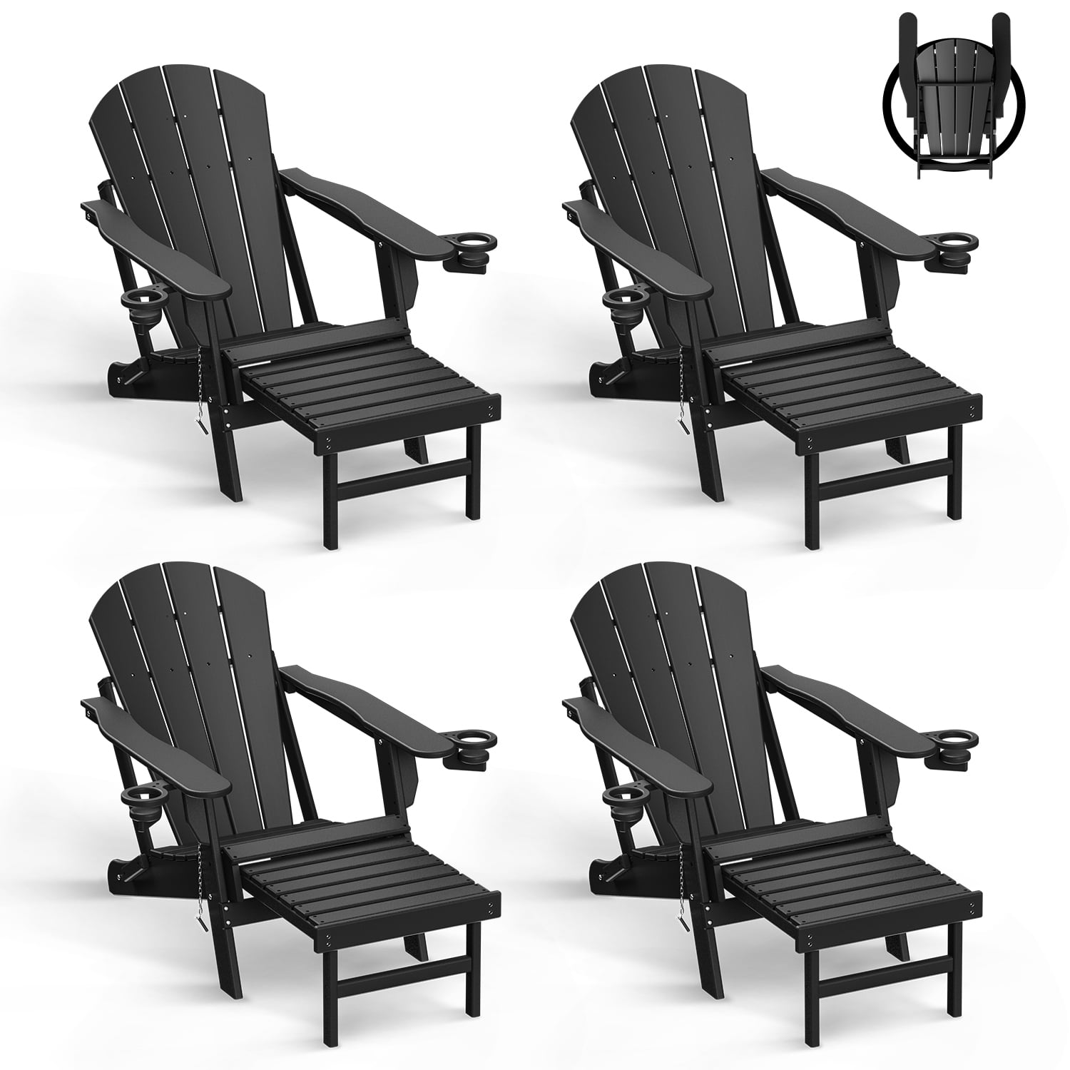 Folding Adirondack Chair Set of 4 with Ottoman, AllWeather Poolside