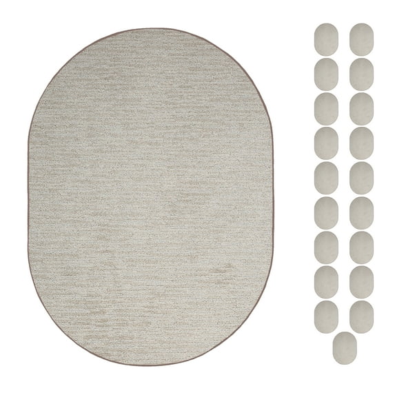 Furnish My Place Abstract Contemporary Stripes Modern Plush Two Tone High Low Pattern Rug, Abstract Area Rug, Pet-Friendly Carpet, Made in USA - Easy Fit Beige, 2' x 4' Oval - Set of 3