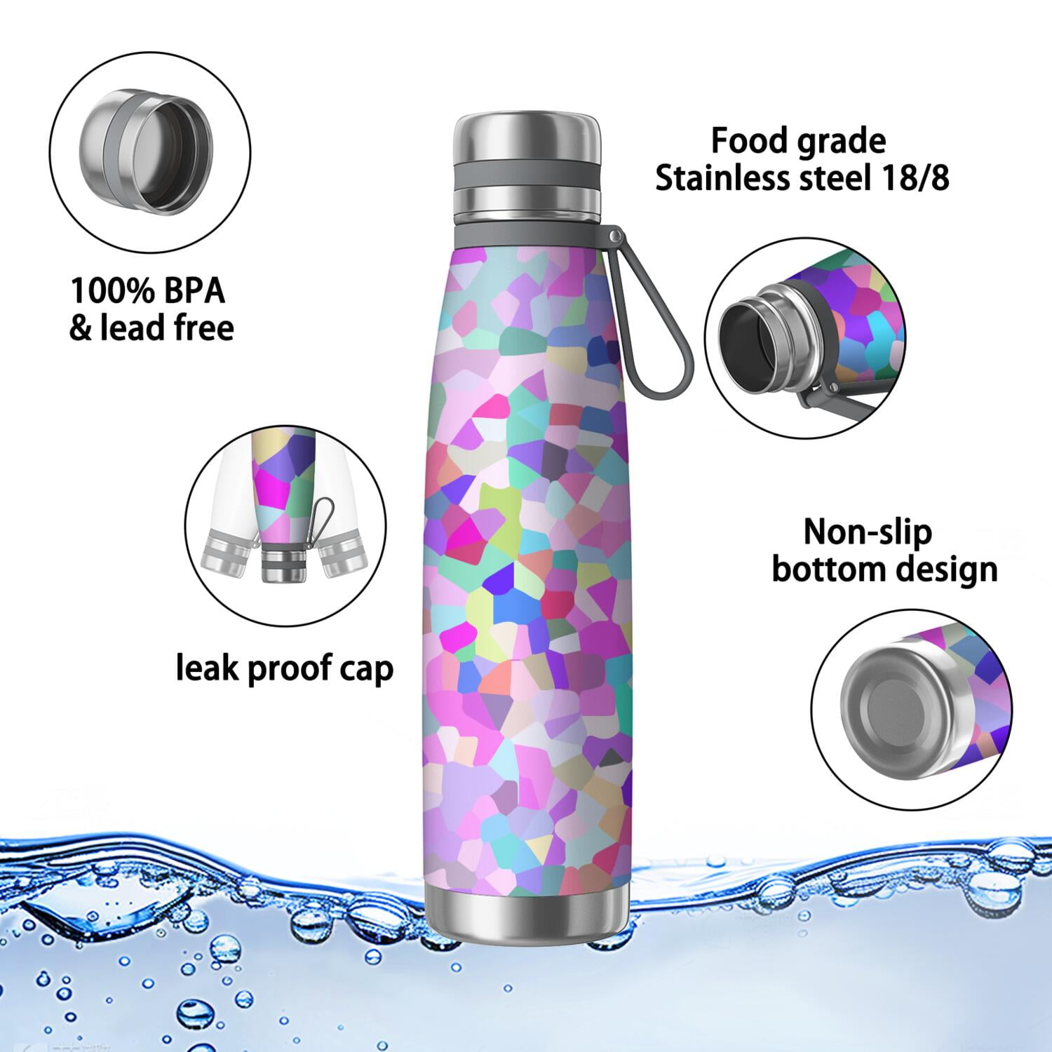 29oz Insulated Water Bottle with Tea Infuser, Stainless Steel Travel Mug, Shining Diamonds Print