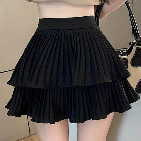 Byworldtasic Womens Solid Color Skirts Women's Mini Skirt Flowy High Waisted Ruffle Hem Short Skirts Cute Boho A-Line Layered Skater Skirt