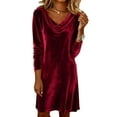 thumbnail image 1 of Robe en Velours à Manches Longues, Mini Bodycon à Col Montant Uni, Robe d'Automne et d'Hiver pour Soirée, Fête de Noël et Occasion Spéciale, 1 of 5