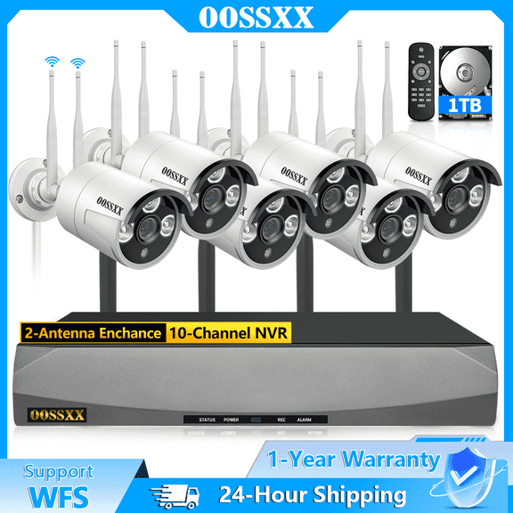 OOSSXX 3.0MP Wireless Security Camera System, 6-Channel Cameras with Dual Antennas for Home Security