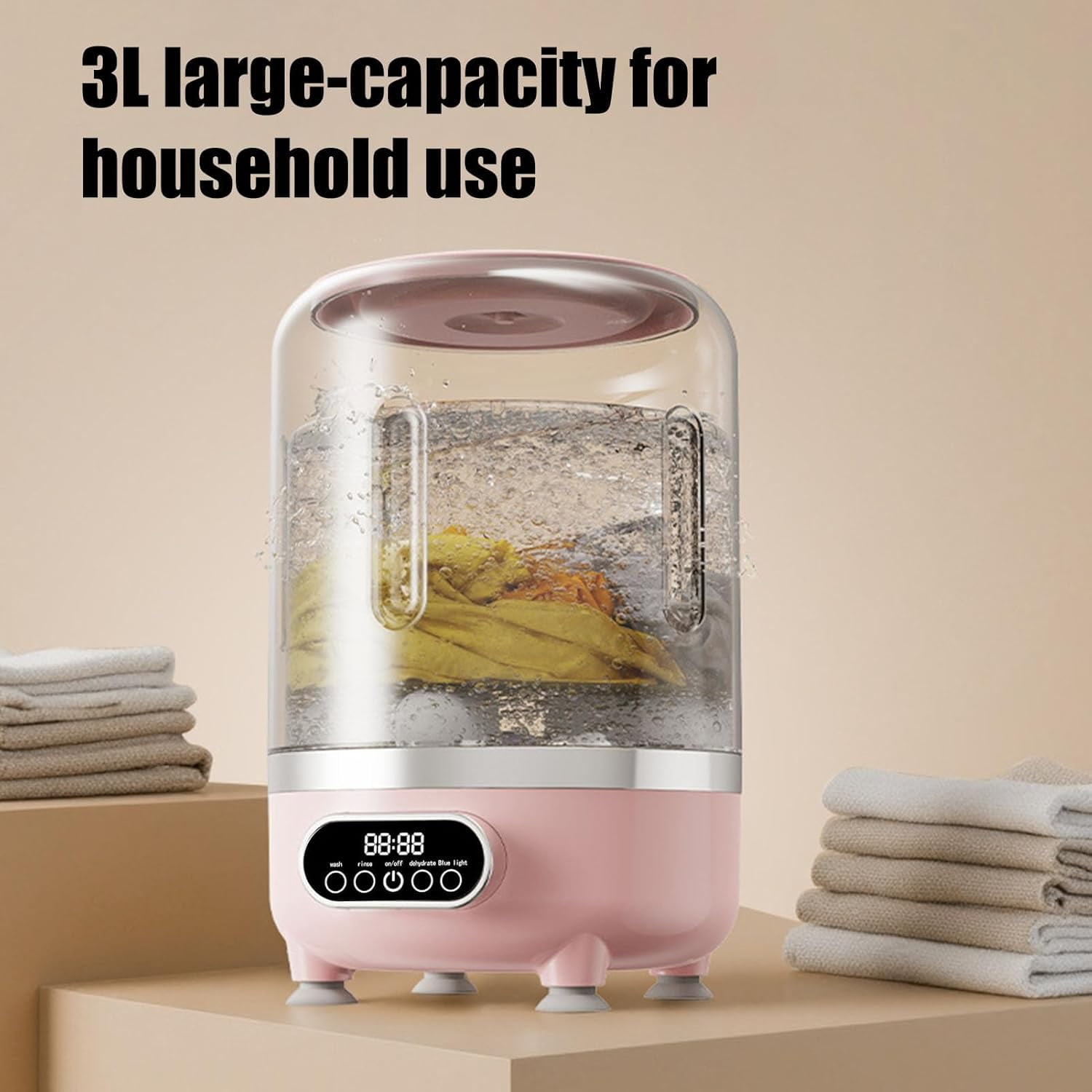 3-in-1 Portable Washing Machine, 3L Cordless Underwear  ,Mini Lavadora Portatil for Home, 3 Modes 3000mAh Laundry Machine for Apartment, Dorm, RV, Hotel Use  (Pink)