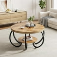 thumbnail image 4 of Bingirl Table Basse Ronde de Style Ferme de 30 Pouces avec Tablette de Rangement, Table Centrale Rustique à 2 Niveaux en Bois avec Pattes Métalliques Courbées, Meuble Compact pour Salon, 4 of 7