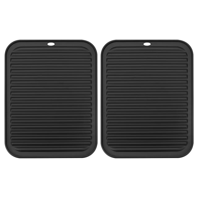 Unique Bargains Silicone Dish Drying Mat Set, 2 Pcs 12' x 9' Under Sink Drain Pad Suitable for Kitchen Counter, Drawer - Black
