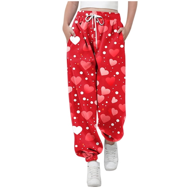 Pantalones largos para niños y niñas con estampado de cintura elástica y cordón con bolsillo, pantalones largos de cintura alta, pantalones de algodón para niña