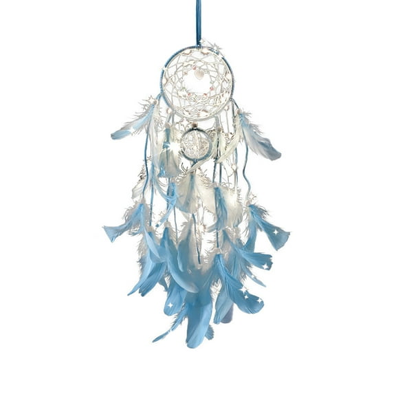 Tkrady Dream Catcher, Handmade Feather Dreamcatcher Natural Gemstone Dream Catchers, Wall Art Hanging Decor Home Ornaments Craft Gift for Girls Adult Bedroom (Not include light, Blue)