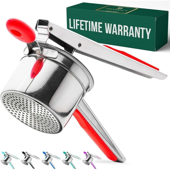 Bellemain Large Potato Ricer Fixed Screen Stainless Steel Potato Masher for Mashed Potatoes, 15 oz Capacity Red