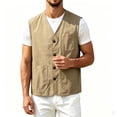 thumbnail image 3 of LODIENY Men's Plus Size (XS-5XL) Cotton Linen Utility Vest Button Up V Neck Casual Outdoor Waistcoat with Multi Pockets Khaki M, 3 of 8