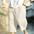 thumbnail image 3 of Linen Capris Pants Men Summer Hawaiian Beach Drawstring Elastic Waist Loose Vacation Shorts Fathers Day Gift, 3 of 5