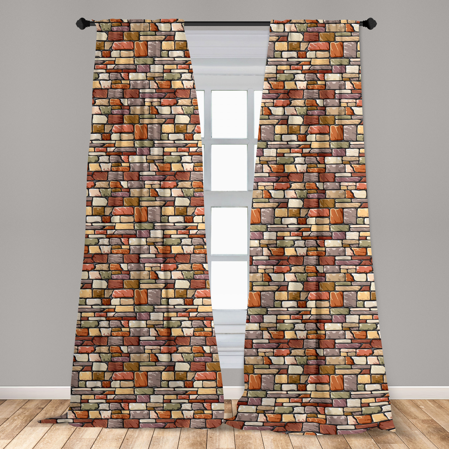 Grunge Curtains 2 Panels Set, Cartoon Wall Pattern with ...
