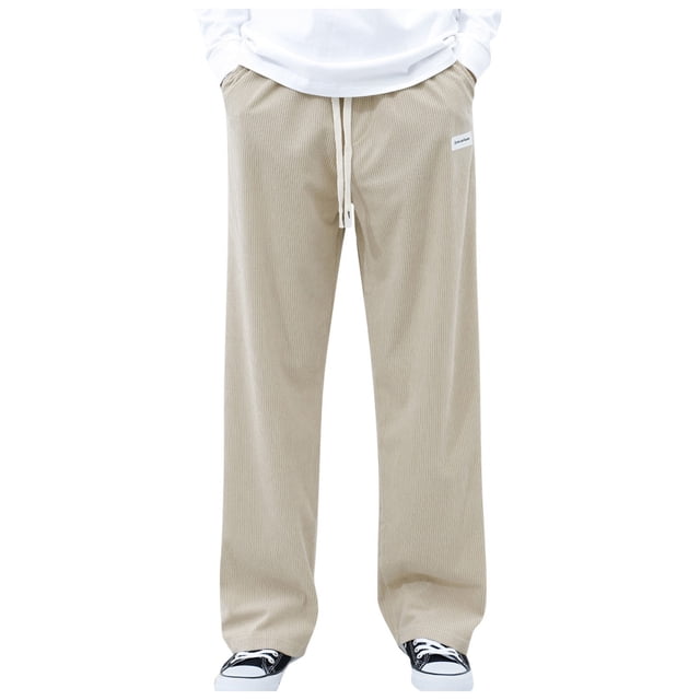 Zszcpp Work Pants Men Solid Color Drawstring Waistband Corduroy Wide Leg Trendy Comfy Trousers Casual Trouser