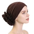 thumbnail image 3 of WHEANG Head Scarf for Women Breathable Soft Stretchy Chemo Head Cover Summer Lightweight Cooling Lace Trim Head Scarf Cap Thin Floral Lace Beanie Turban for Women Brown, 3 of 4