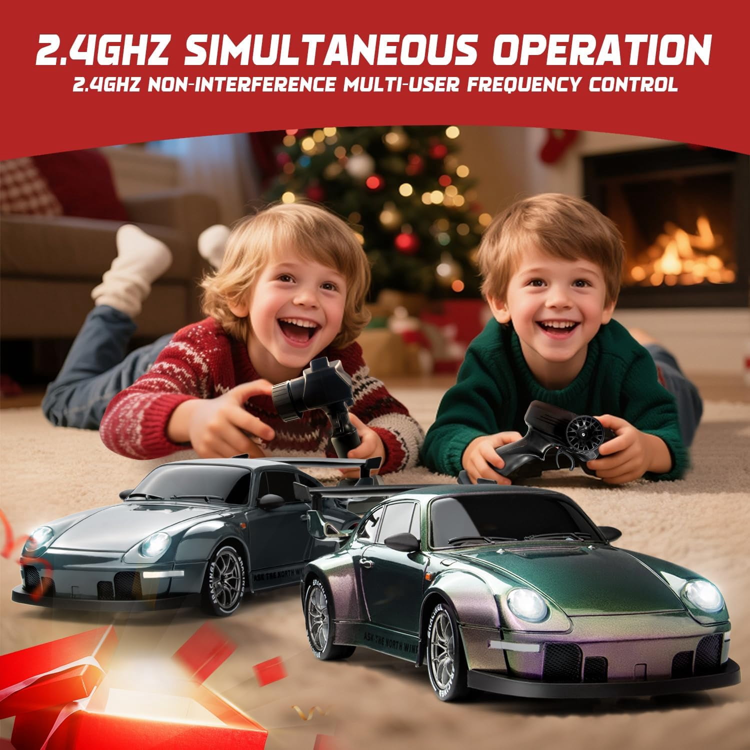 Track Seven RC Drift Car, 1:24 Scale Remote Control Vehicle with LED Lights, 2.4GHz 20KM/H 4WD High Speed RC Cars, Drifting Tires＆Two Batteries, Racing Sports Toy Idea Gift for Adults Boys Girls