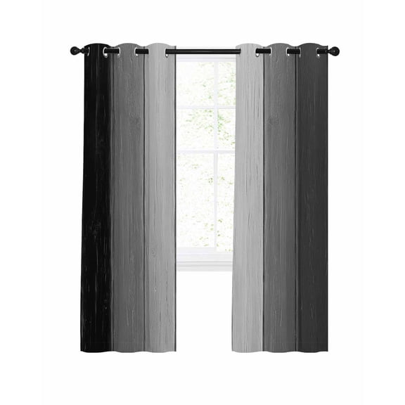 Black Gray Ombre Blackout Curtains, Light Blocking Print Window Curtains, Vintage Country Wooden Thermal Insulated Window Drapes for Living Room Kitchen Cafe 2 Panels, 84"W x 63"L