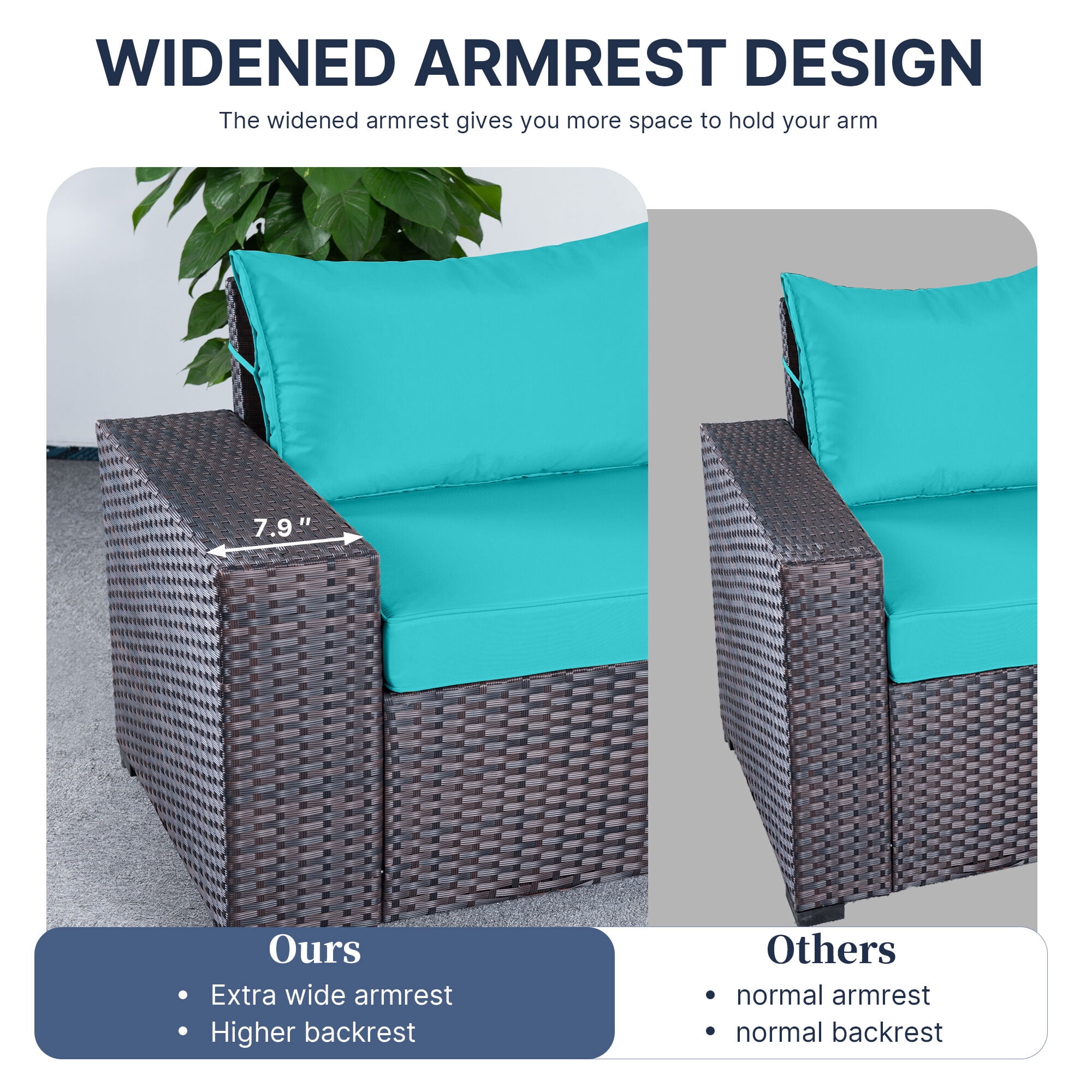 ALAULM 6 Pieces Patio Conversation Set, Outdoor Sectional PE Rattan Wicker Furniture Seat,Blue