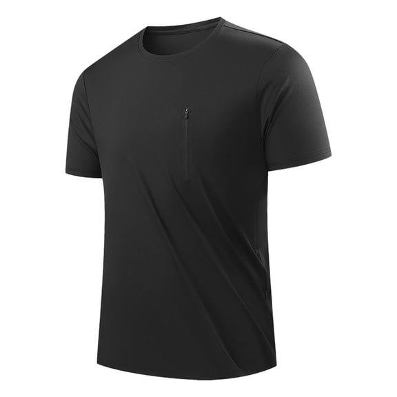 Mens Cooling Fabric Gym T-Shirts Gym Running Tops with Zipper Pocket Short Sleeve Sports Training Quick Dry Breathable Shirt Lightweight Activewear Summer Workout Tee Shirts