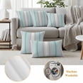 thumbnail image 6 of Aqua Gray Stripes Outdoor Waterproof Pillow Covers, Minimalist Gradient Lines Aesthetic Decorative Square Throw Pillowcase Sofa Cushion Sham for Patio/Couch/Chair, 18"x18" 2 Pack, 6 of 8