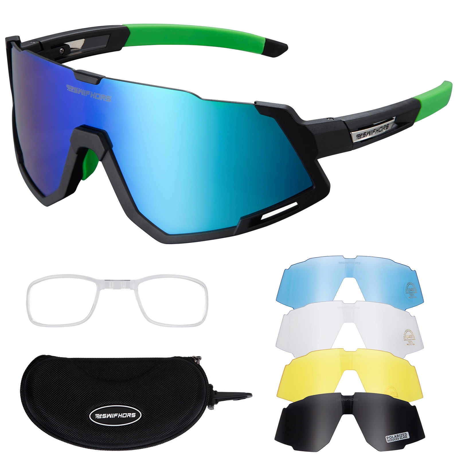 Polarized Sports Sunglasses Cycling Sunglasses for Men Women with 4 Interchangeable Lenses for Climbing Riding 