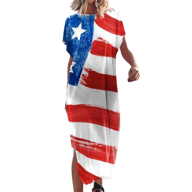 SMihono Robe Maxi Bohème d'Été pour Femmes Grande Taille Robe Maxi pour Femmes Plage Vacances Décontractée Ample Longue Robe Manches Courtes Robes d'Été avec Fente Robe Évasée de Plage