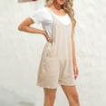 thumbnail image 4 of Summer Loose Fit Solid Color Scoop Neck Sleeveless Rompers,Womens Casual Spaghetti Strap Shorts Jumpsuit with Pockets, 4 of 8