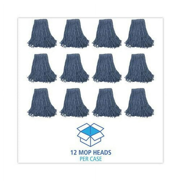 Mop Head, Standard Head, Cotton/Synthetic Fiber, Cut-End, #20, Blue, 12/Carton
