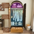 thumbnail image 3 of Arched 2-Door Armoire Wardrobe, 71" Wood Wardrobe Closet with Mirror & LED Sensor Light, Rustic Farmhouse Clothing Storage Cabinet with Drawers & Hanging Rod for Bedroom, 3 of 9