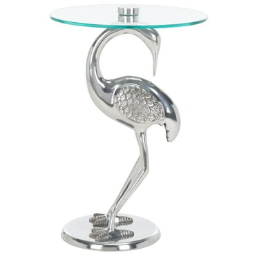 SAFAVIEH Birbiglia Bird Base Accent Table, Silver/Glass (15.8 in. W x 15.8 in. D x 22.8 in. H)
