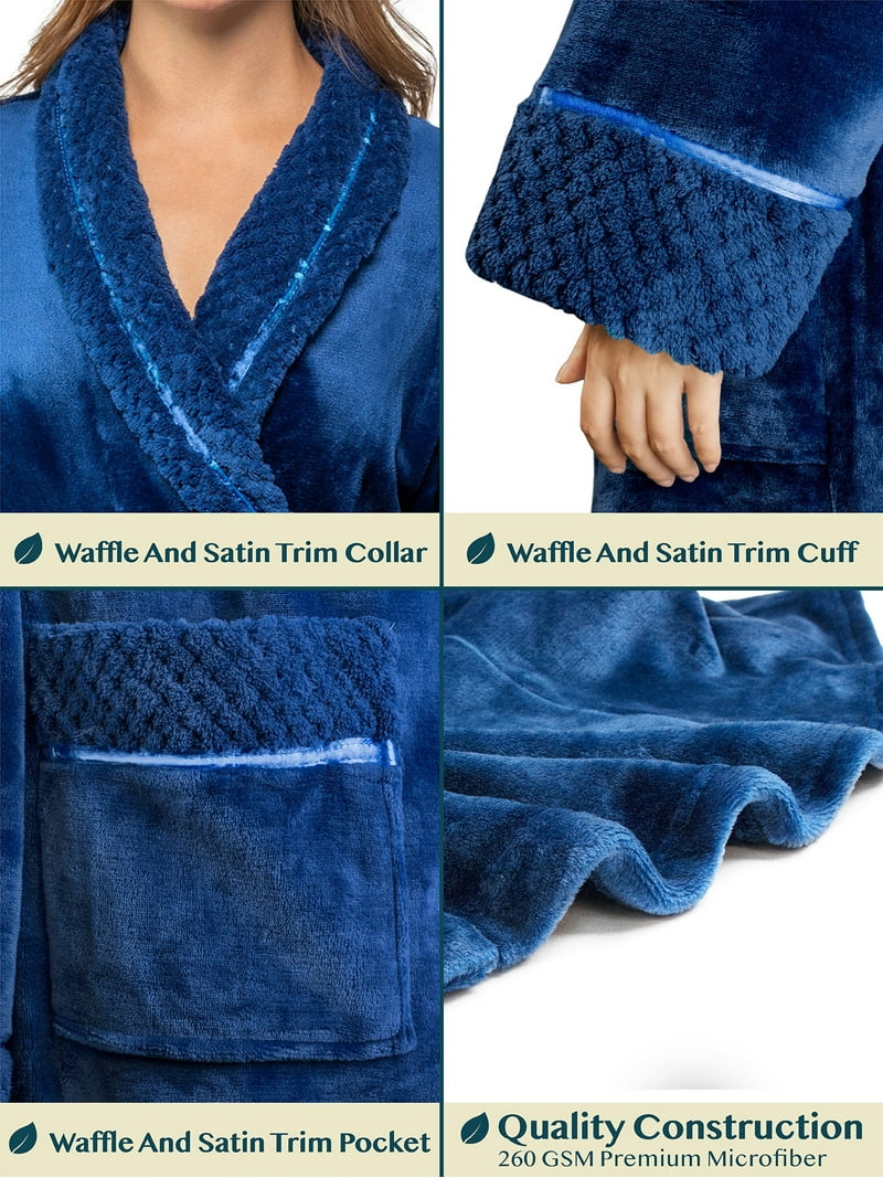 Muk Luks Women's Cozy Short Fleece Wrap Robe - Blue Snowflakes Pattern, Soft Polyester Robe For Lounging