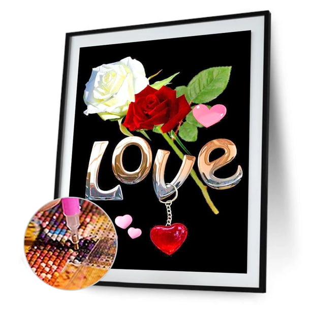 Cuadros Decorativos Kit de póster de flores de amor 5D con pintura de diamante de taladro redondo completo (HJ171) Tmvgtek embutido en tela