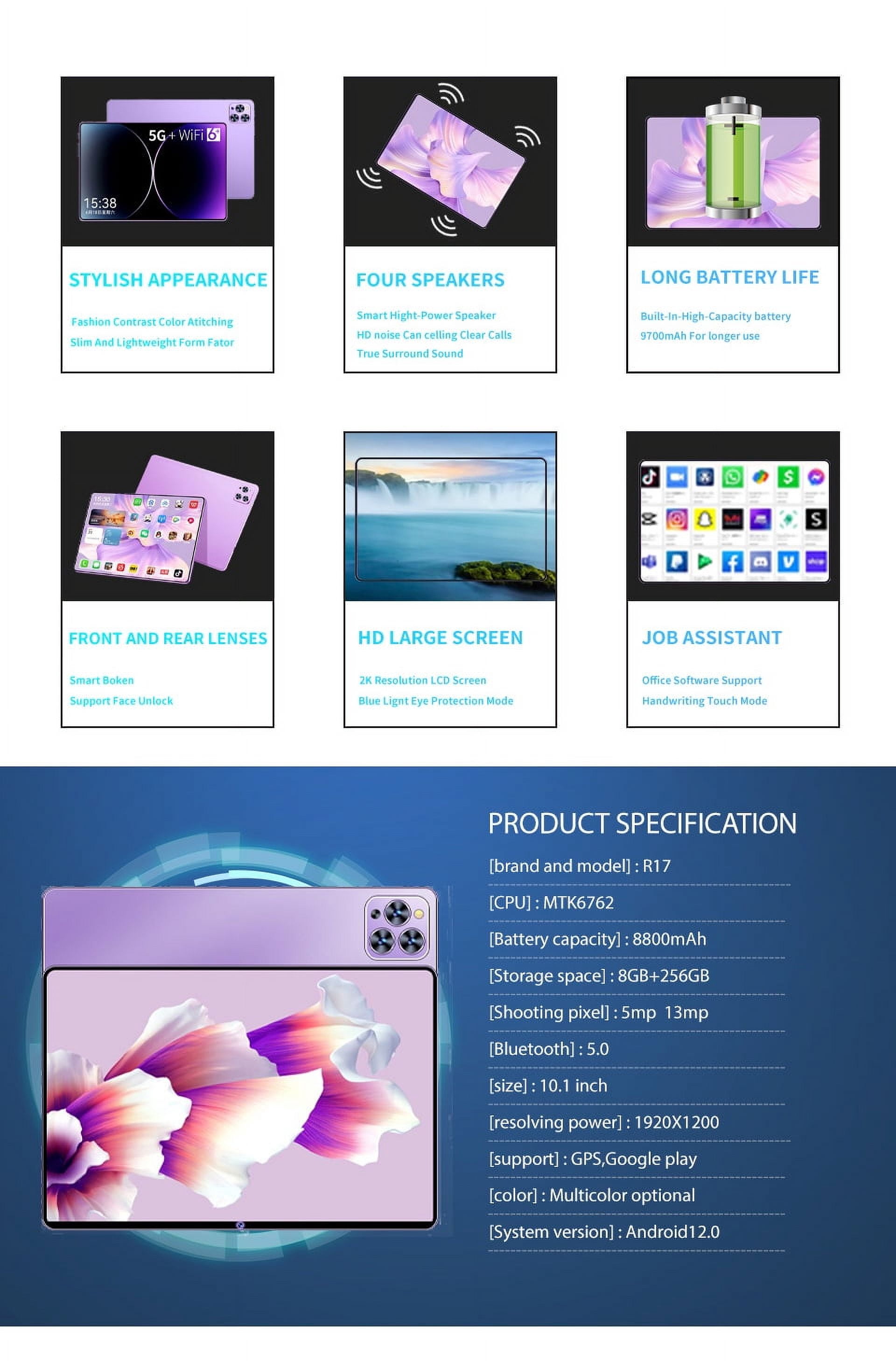 Android 12 Tablet 10.1-inch Dual SIM Dual Standby 5G WIFI Multi-Camera Keyboard